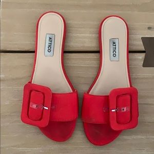 Attico Red Buckle Slide Sandal